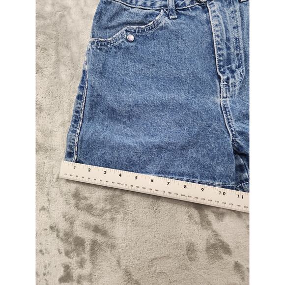 Vintage 80s Michael G High Rise Jean Shorts Size 16 W28 Blue Plaid Trim Cotton - Picture 10 of 11
